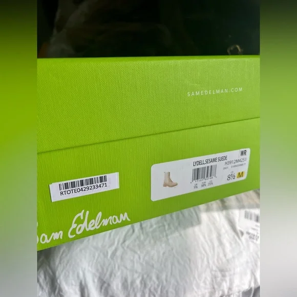 NIB Sam Edelman Lydell Combat Sesame Suede Tan Knit Sock Ankle Boots size 8.5 - Picture 8 of 12